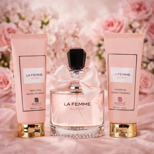 Set cadou damă La Femme Bloom Riiffs – parfum floral & îngrijire completă